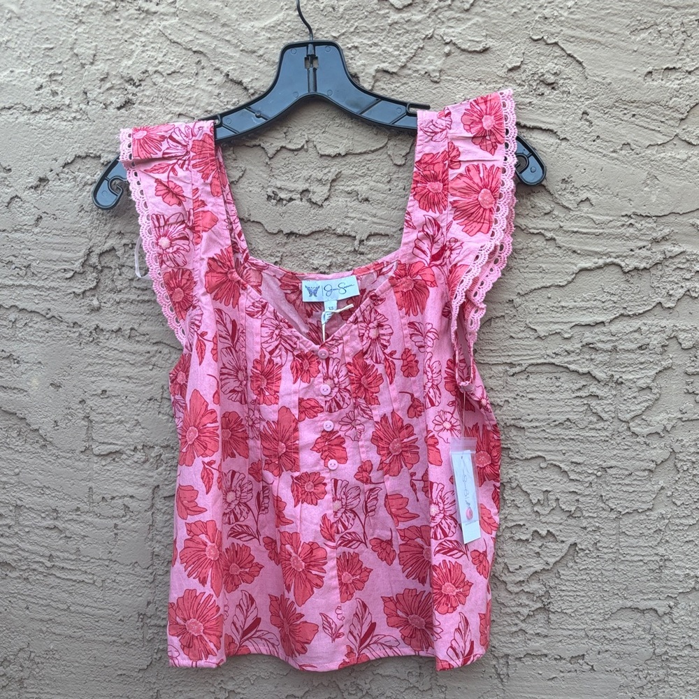 Jessica Simpson Pink and Red Floral Blouse